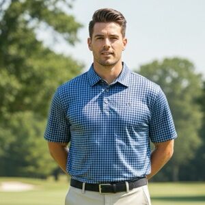 Pro Tour XXL Coolplay Golf Polo - Blue Gingham Performance Shirt